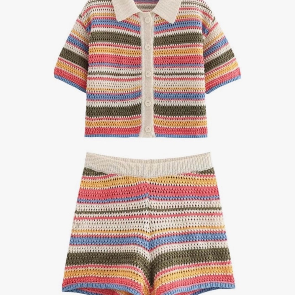 Striped Crochet Two-Piece Set - Multicolor - Picture 2 of 8